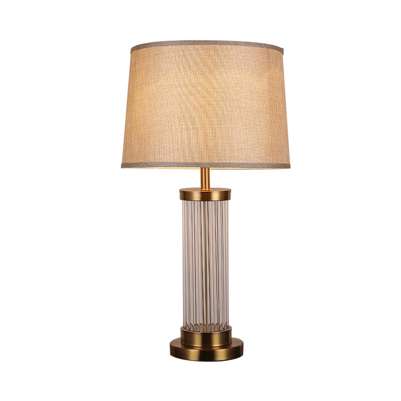 Modern Gold Barrel Shade Table Lamp With Reading Light