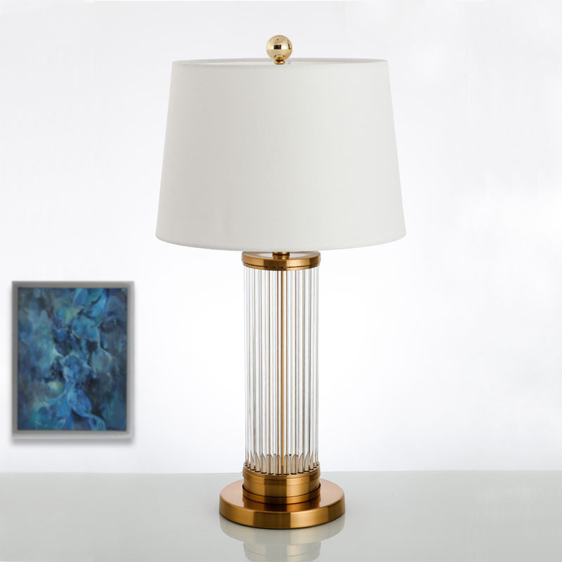 Modernist Gold Desk Lamp With Beveled Crystal Shade - Small 1 Bulb Task Lighting