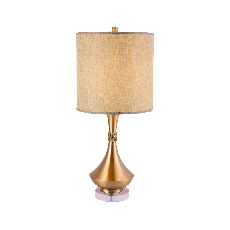 Modern Flaxen Metal Table Lamp For Bedroom Nightstand - Sleek 1-Light Design With Fabric Shade