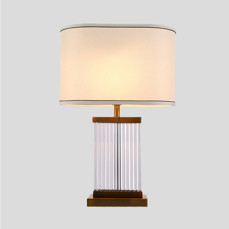 Modern Gold Table Lamp With Beveled Crystal Accent And Fabric Shade