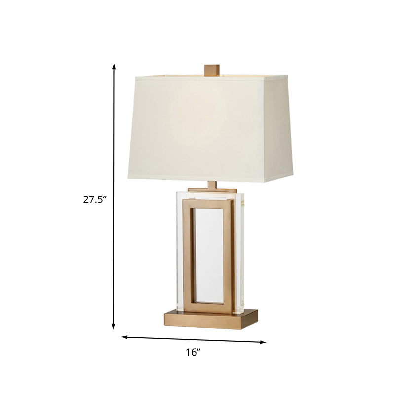 Modern Gold Fabric Desk Lamp - Small Bedside Table Light With Trapezoid Shade