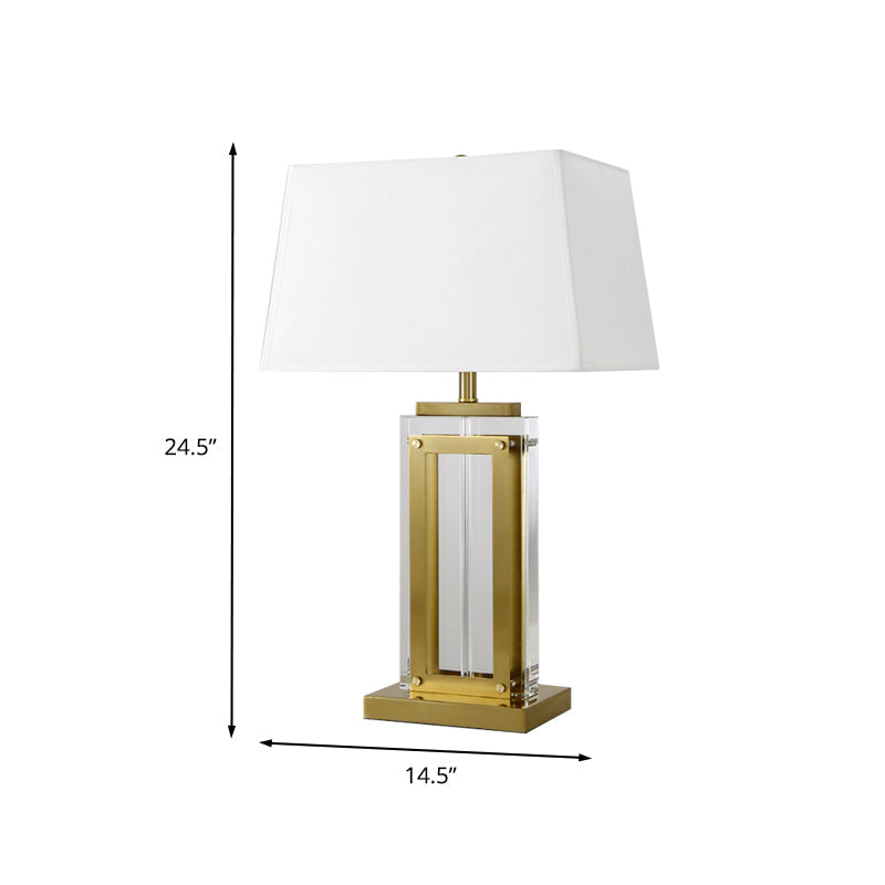 Modernist Rectangular Fabric Task Light Gold Nightstand Lamp With Clear Crystal And 1 Bulb