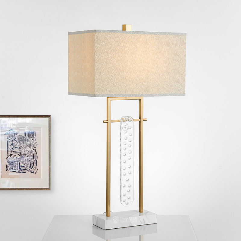 Modern Gold Reading Lamp: Fabric Rectangle Task Lighting 1 Head With Marble Base