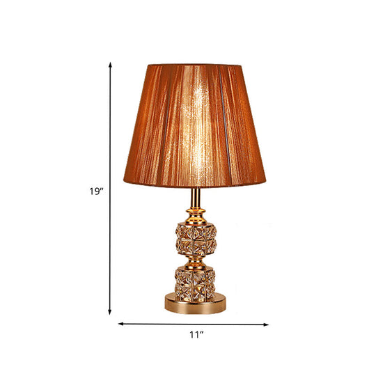 Modernist Conical Shade Crystal Desk Lamp - Gold Small 1-Head Task Lighting