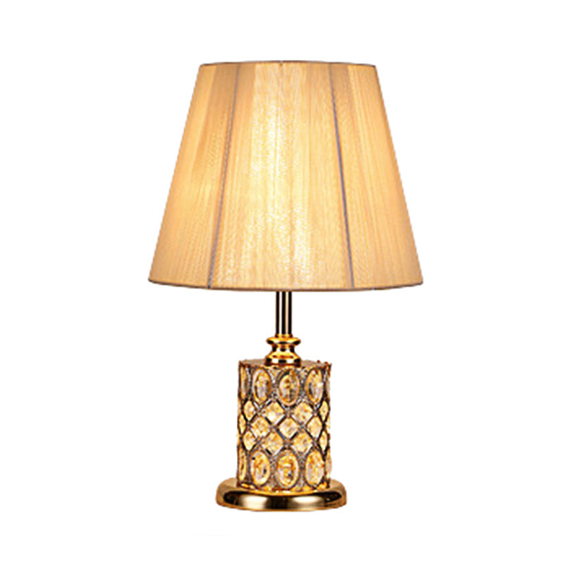 Gold Cylinder Crystal Reading Lamp For Night Table With Faceted Design