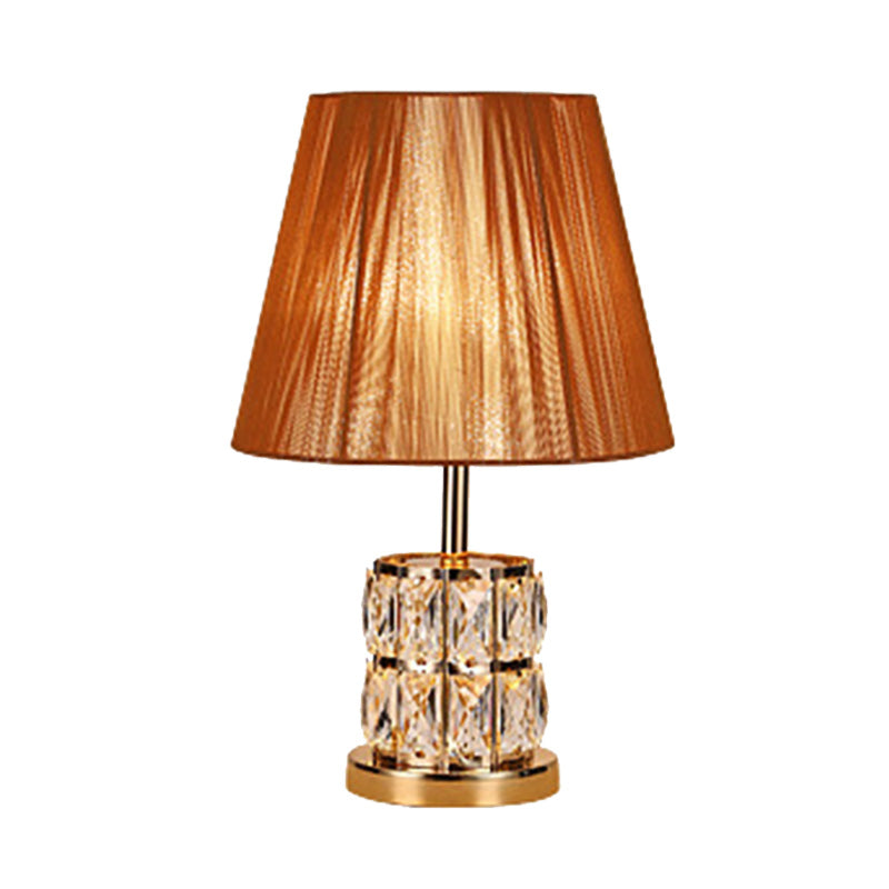 Modernism Fabric Desk Light With Hand-Cut Crystal In Gold - 1 Head Night Table Lamp