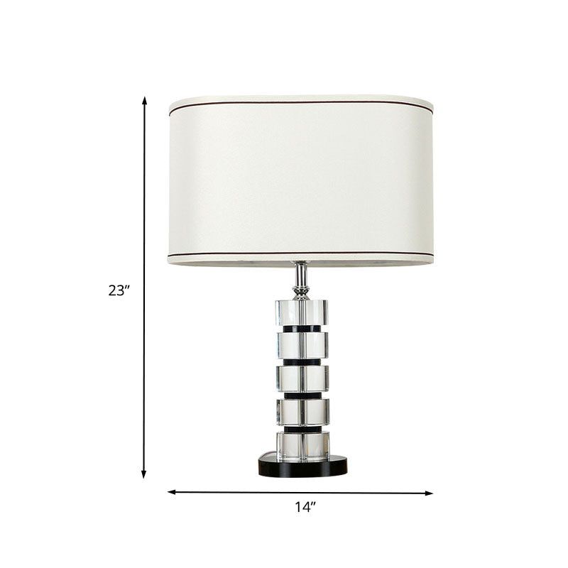 Contemporary Crystal Task Lamp - White Night Table Light With Fabric Shade