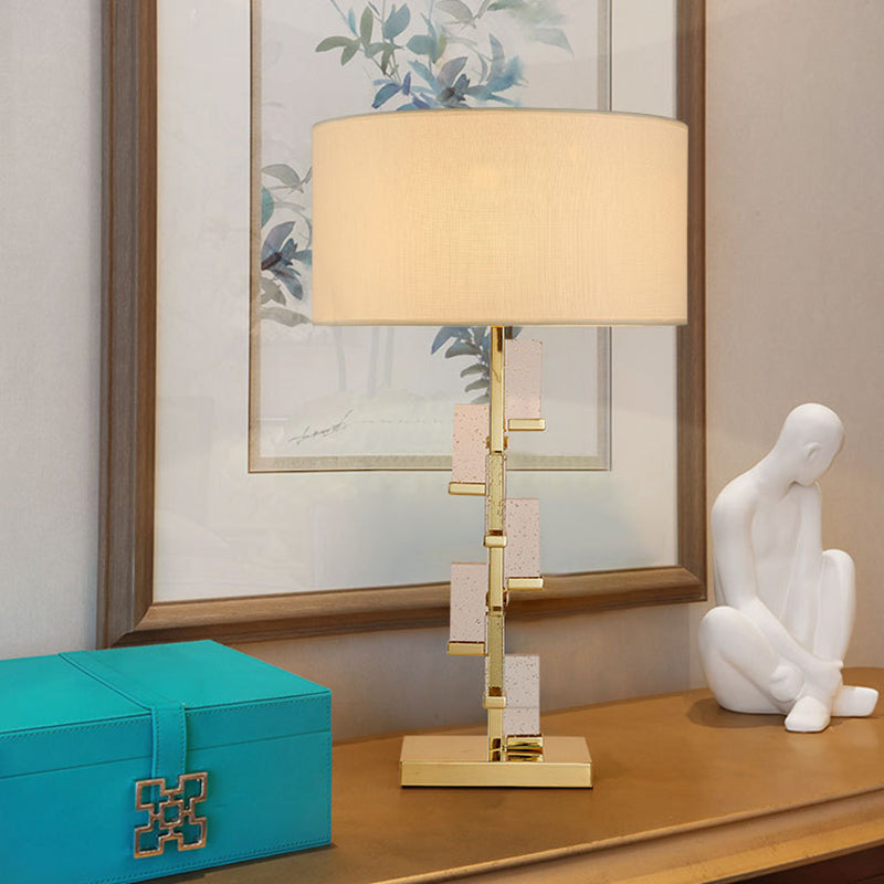 Modern Gold Bedside Lamp With Cylinder Fabric Shade - Stylish Task Lighting