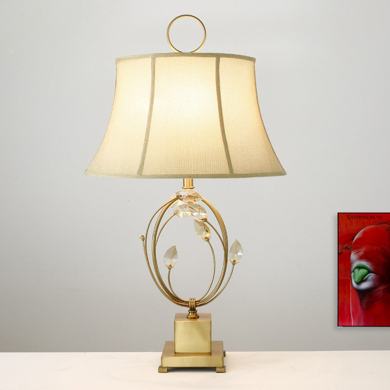 Modern Gold Paneled Bell Table Lamp With Fabric Shade - Small Desk Light