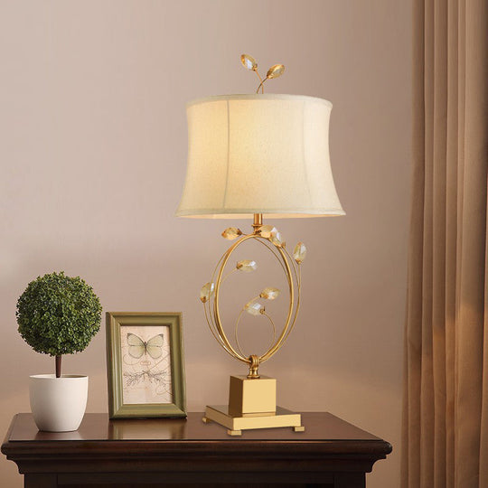 Modern Gold Table Lamp: 1 Head Dining Room Task Lighting With Flared Fabric Shade