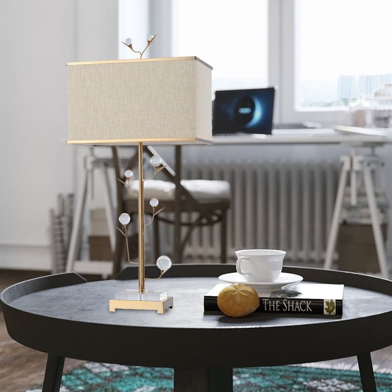 Contemporary Gold Table Lamp - Rectangular Shape Fabric Ideal For Reading 1 Bulb Book Light