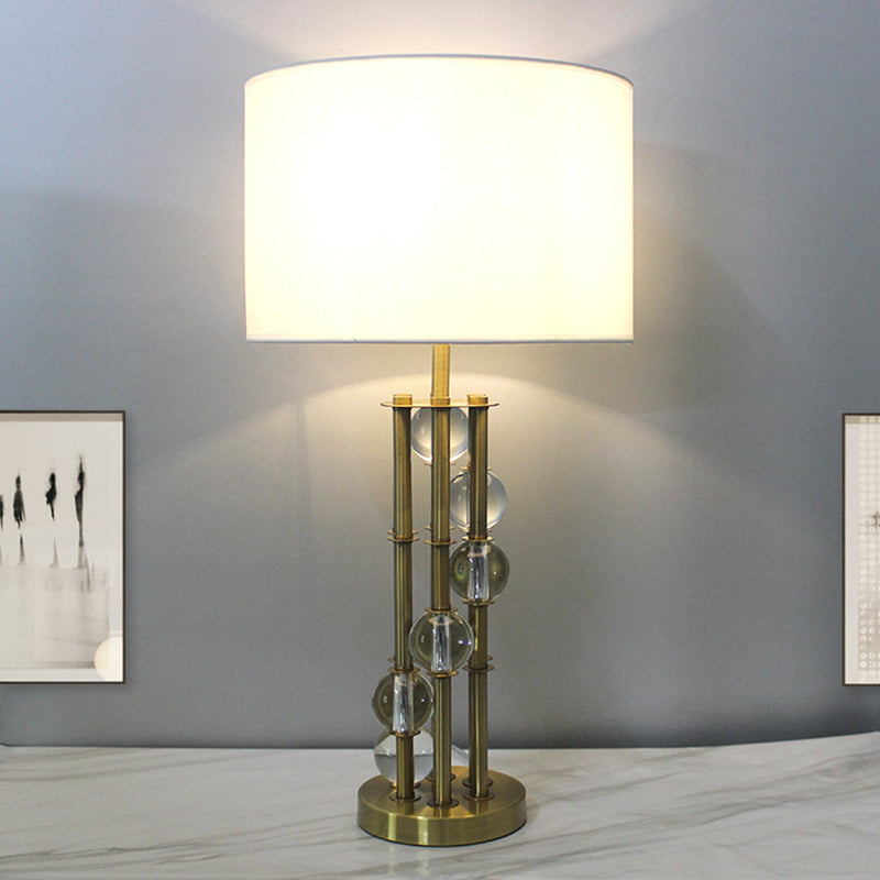 Modern Gold Nightstand Lamp: Straight Sided Shade Reading Light Fabric 1 Bulb