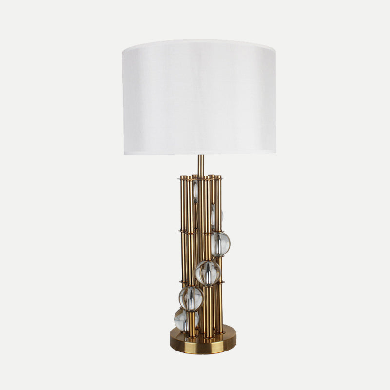 Modern Gold Nightstand Lamp: Straight Sided Shade Reading Light Fabric 1 Bulb