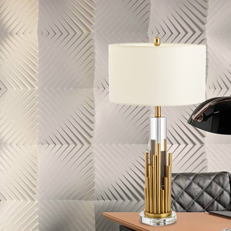 Modern Cylindrical Table Lamp In Gold With Clear Crystal Shade And 1 Bulb