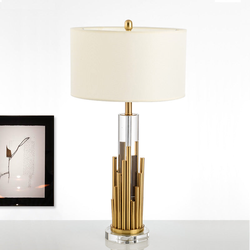 Modern Cylindrical Table Lamp In Gold With Clear Crystal Shade And 1 Bulb