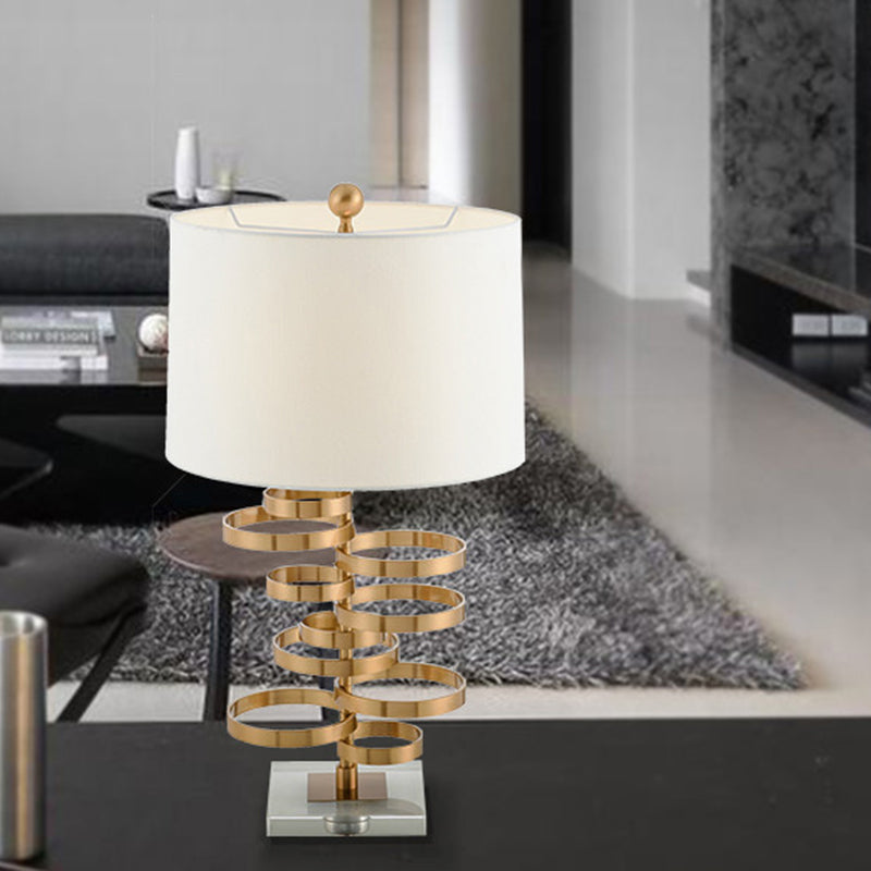 Modern Gold Round Task Lighting Desk Lamp With Fabric Shade