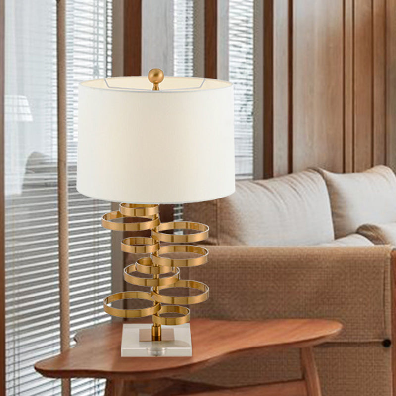 Modern Gold Round Task Lighting Desk Lamp With Fabric Shade