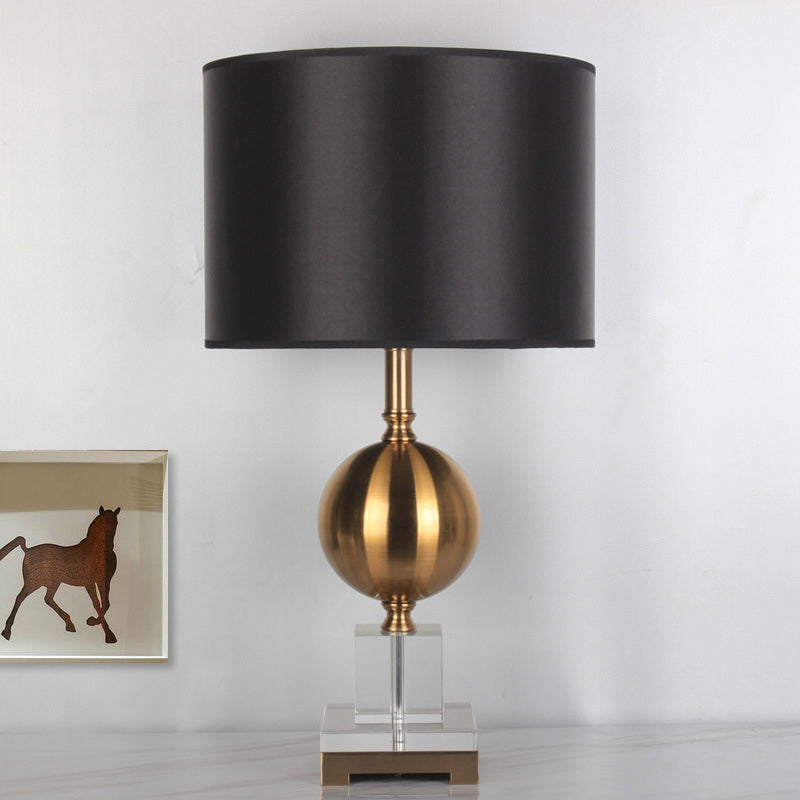Modernist Gold Cylinder Table Lamp For Dining Room - Fabric Shade Reading