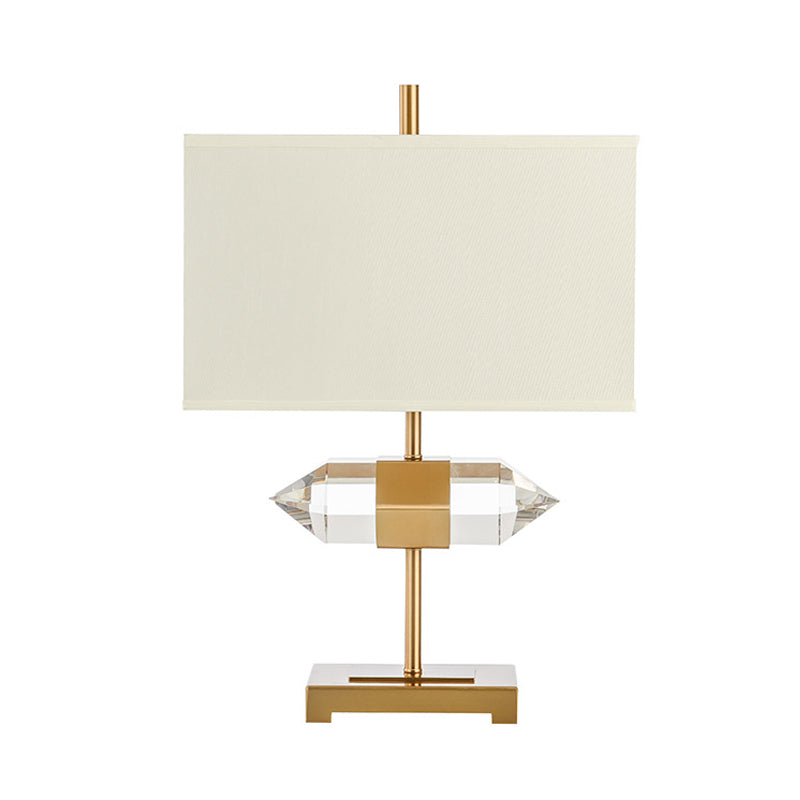 Modern Gold Desk Lamp With Fabric Shade - 1 Bulb Rectangular Design