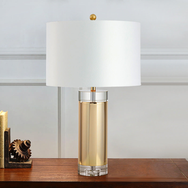 Modern Gold Cylinder Nightstand Lamp With Fabric Shade - Ideal For Reading And Ambiance