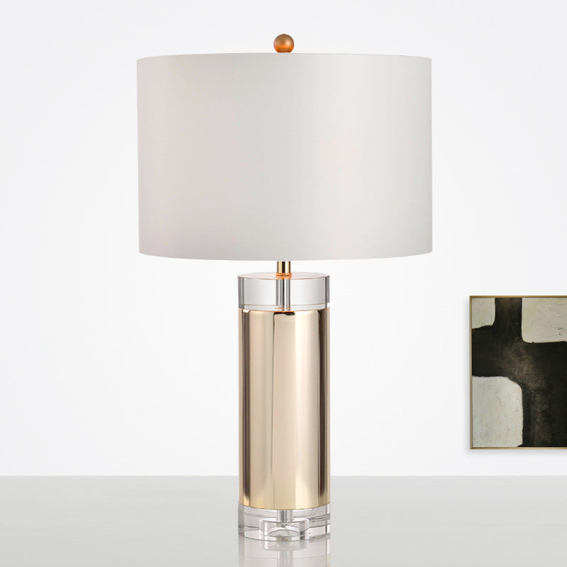 Modern Gold Cylinder Nightstand Lamp With Fabric Shade - Ideal For Reading And Ambiance