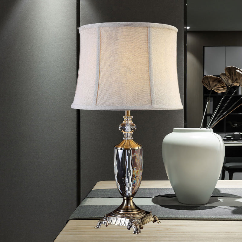 Modern Grey Paneled Bell Table Lamp With Fabric Shade - 1 Bulb Task Lighting