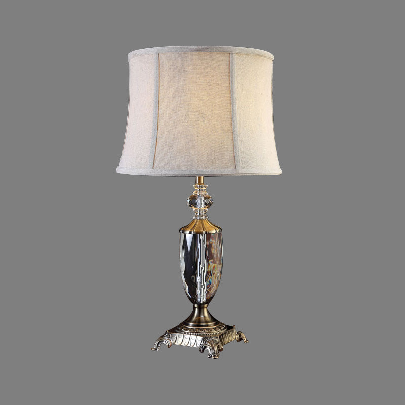 Modern Grey Paneled Bell Table Lamp With Fabric Shade - 1 Bulb Task Lighting