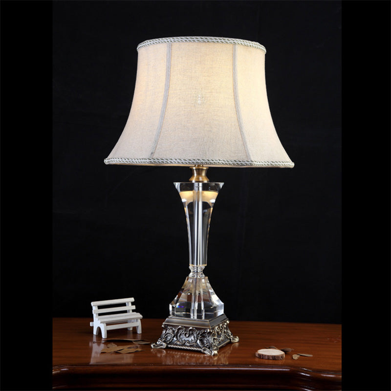 Modern Flared Fabric Desk Lamp With Metallic Base - Grey Table Light