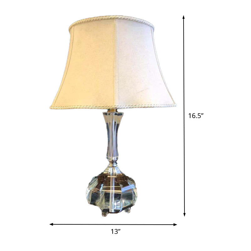 Modern Grey Nightstand Lamp With Bell Fabric Shade - Bedroom Reading Light