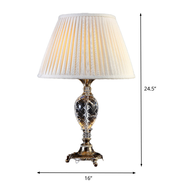 Modern Cream Gray Pleated Table Lamp With Bronze Carved Metal Base Fabric Shade 1 Bulb