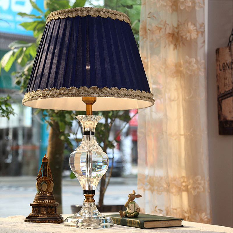 Modern Crystal Nightstand Lamp - Blue Jar Shape 1 Head Reading Light