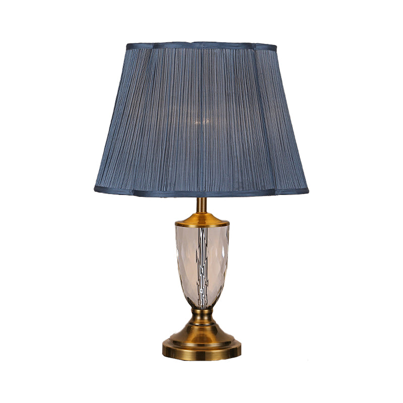 Modernist Blue Crystal Fabric Table Light Desk Lamp Hand-Cut 1 Bulb
