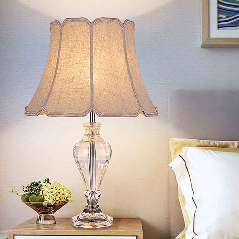 Modern Beige Flare Study Lamp With Crystal Base - 1 Head Reading Light