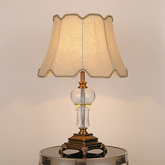 Modernist Beige Fabric Paneled Bell Task Light Nightstand Lamp For Bedroom