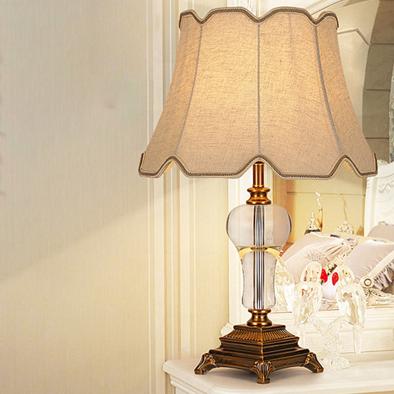 Modernist Beige Fabric Paneled Bell Task Light Nightstand Lamp For Bedroom