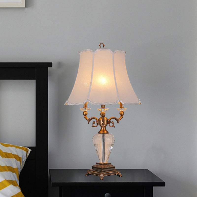 Modern White Table Lamp With Flare Fabric Shade - Ideal Reading Light For Living Room