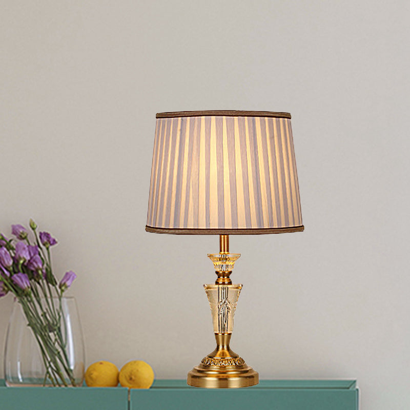 Modern 1-Bulb Gold Cone Nightstand Lamp With Fabric Shade Perfect For Reading