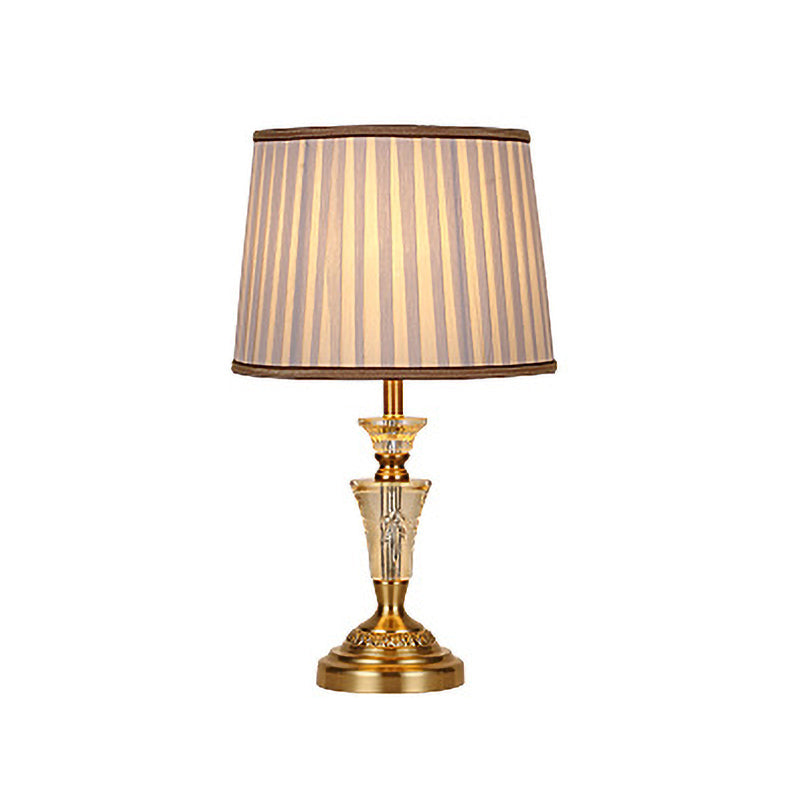 Modern 1-Bulb Gold Cone Nightstand Lamp With Fabric Shade Perfect For Reading