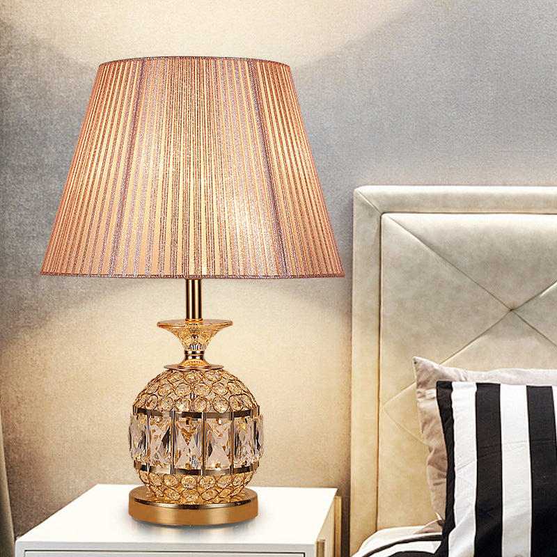 Modern Pineapple Nightstand Lamp With Gold Faceted Crystal Detail - 1 Head Reading Light