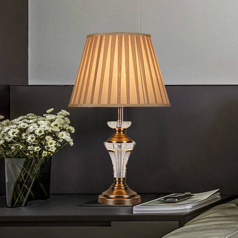 Curvy Fabric Table Light With Hand-Cut Crystal Small Desk Lamp In Beige