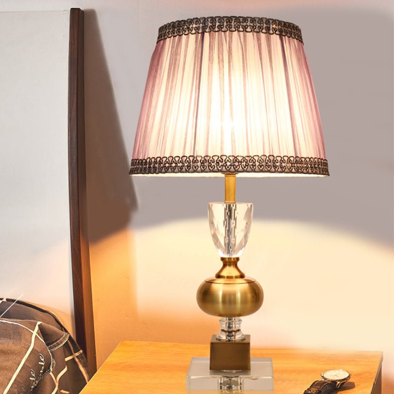 Tapered Modern Fabric Study Lamp With 1 Bulb: Light Purple Task Lighting For Bedroom
