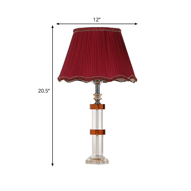 Modern Clear Crystal Nightstand Light Scalloped Design Red Shade 1-Bulb Bedroom Table Lamp