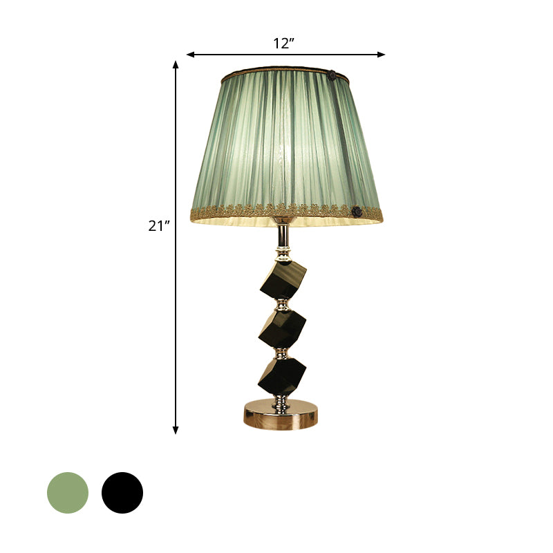 Contemporary Red/Green Barrel Table Lamp With Beveled Crystal Nightstand Light And Braided Trim
