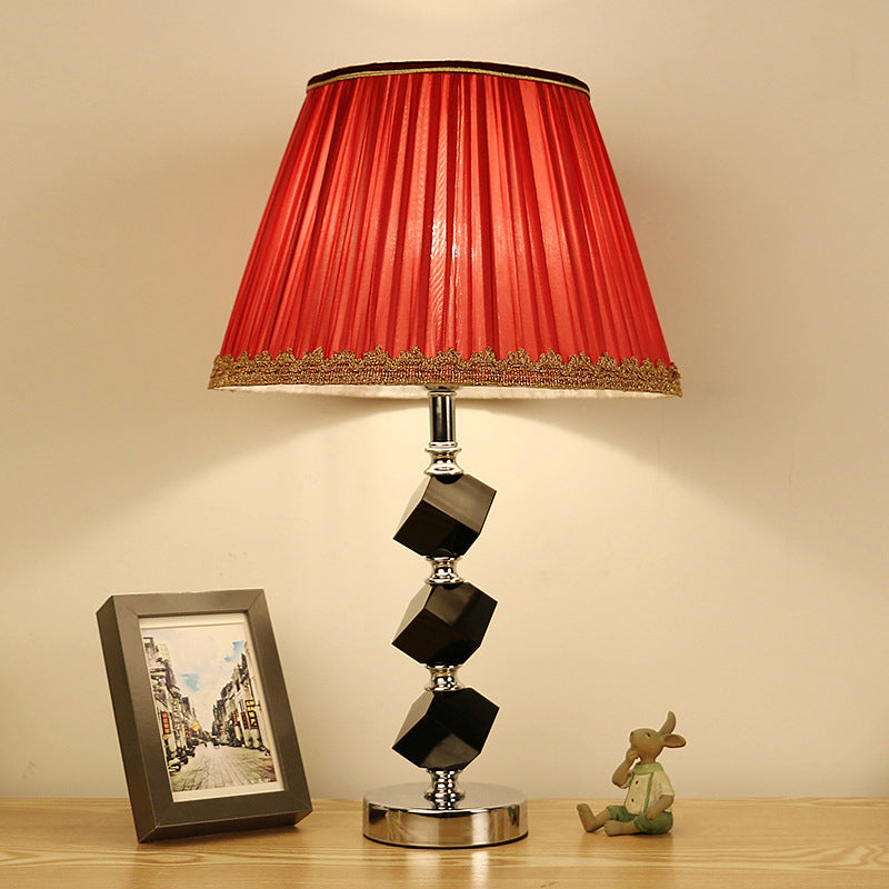 Contemporary Red/Green Barrel Table Lamp With Beveled Crystal Nightstand Light And Braided Trim Red
