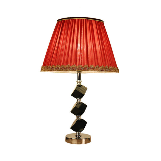 Contemporary Red/Green Barrel Table Lamp With Beveled Crystal Nightstand Light And Braided Trim