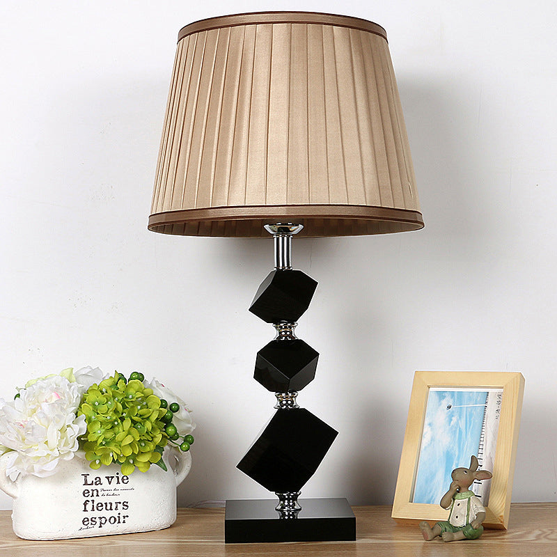 Black Faceted Crystal Table Lamp With Contemporary Pleated Lampshade - 1 Head Living Room Night In