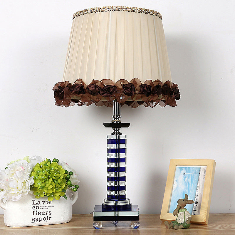 Crystal Beige Nightstand Lamp With Faux-Braided Detailing - Simple Elegant Lighting Solution
