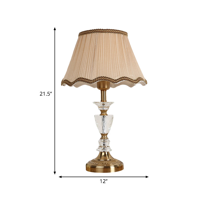 Gold Scalloped Night Table Lamp - Modern Beveled Crystal Prism Lighting