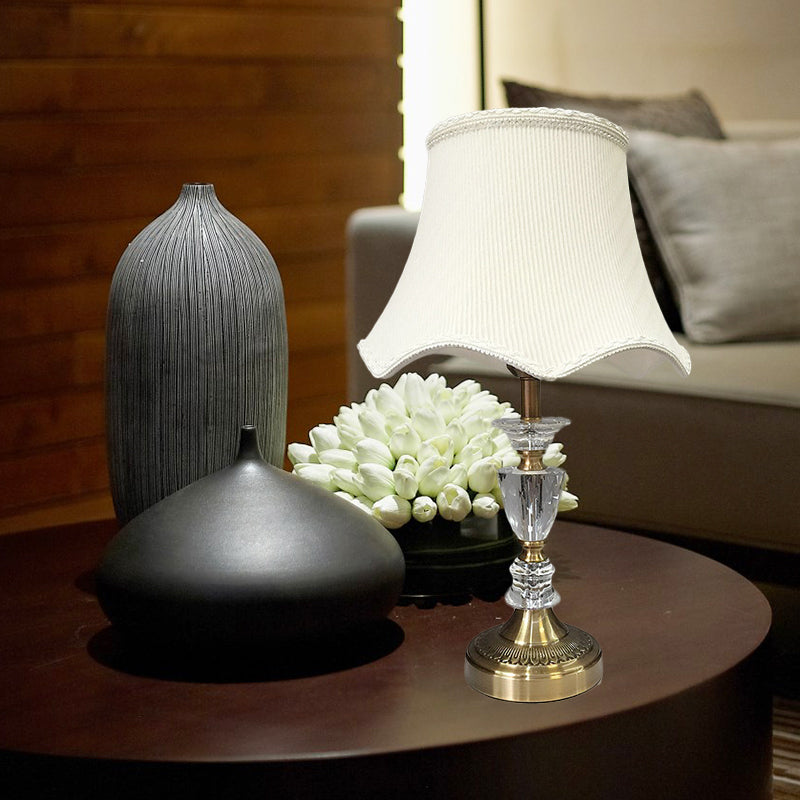 Scalloped Table Lamp With Faceted Crystal Modern 1 Head Nightstand Light In Gold
