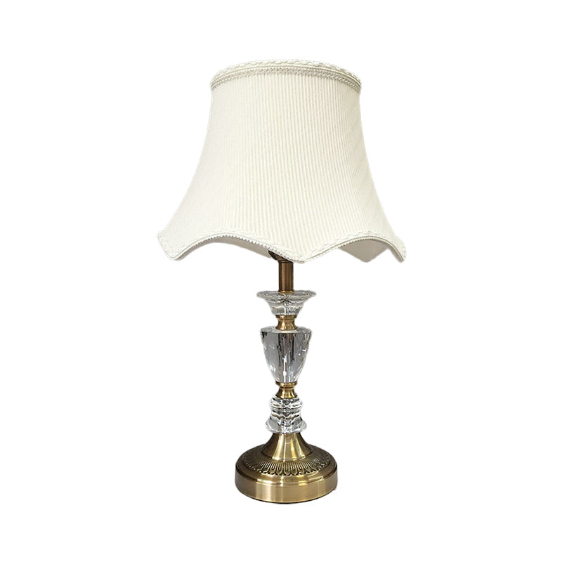 Scalloped Table Lamp With Faceted Crystal Modern 1 Head Nightstand Light In Gold